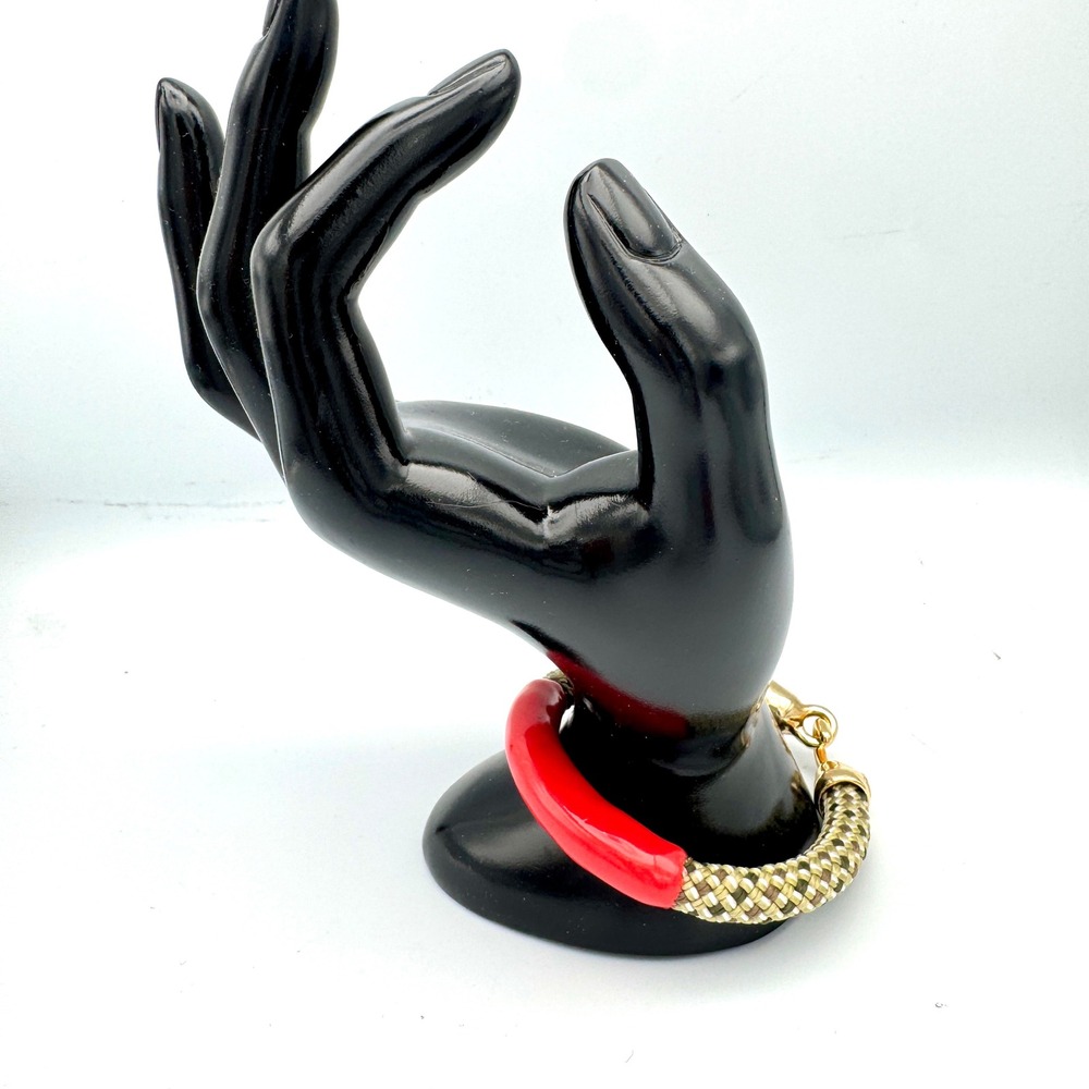 Orly Genger by Jaclyn Mayer OGJM Red Enamel Rope Bracelet Gold Tone Hook 6.5 In